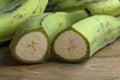 Half green unripe bananas