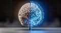 half of human brain merging with glowing digital circuit board artificial intelligence technology integration science innovation Royalty Free Stock Photo