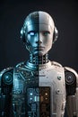 Half Human Half Robot Android AI Face with Futuristic Technology Concept Royalty Free Stock Photo