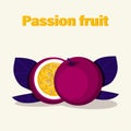 Half of juicy purple passion fruit. vector illustration