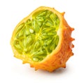 half of kiwano fruit with seeds isolated on white background. clipping path