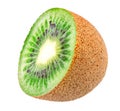 Half of kiwi isolated on white background. Ripe and delicious kiwi citrus fruit close up