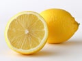 half cut lemon and whole lemon on white background