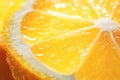 Half of lemon with drops of juice. Close-up. Selective focus. Generative AI