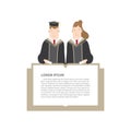 Half-length cartoon character, male and female students in academic gown message box frame vector. Education Graduation Character