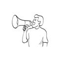 Half length of man using megaphone illustration vector hand drawn isolated on white background line art Royalty Free Stock Photo