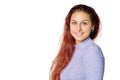 half-length portrait of an attractive red-haired young student woman in casual clothes Royalty Free Stock Photo