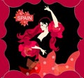 Half-length portrait of Spanish girl dancing flamenco. Fluttering hair like tongues of flame