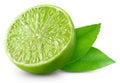 Half lime, composition decorated with green citrus leaves