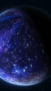 Half-lit alien planet with deep blue starry texture in outer space Royalty Free Stock Photo