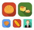 Half a loaf, a loaf of rifle, toast, a burger for a hamburger.Bread set collection icons in flat style vector symbol