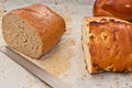 Half loafs of rye and raisin bread. freshly baked Royalty Free Stock Photo
