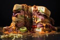 half-made sandwich with fillings spilling out