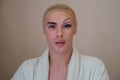 Half man half woman make up person. Drag queen person with and without make up. Royalty Free Stock Photo