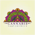 Half mandala engraved ornament with cannabis buds illustrations