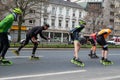 Half Marathon in Berlin. Race athletes on roller skates. Race through the city streets, Charlottenburg, Berlin