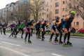 Half Marathon in Berlin. Race athletes on roller skates. Race through the city streets, Charlottenburg, Berlin