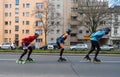 Half Marathon in Berlin. Race athletes on roller skates. Race through the city streets, Charlottenburg, Berlin