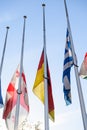 Half-mast flags of all the European Union countries after Paris Royalty Free Stock Photo