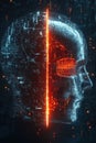 Half mechanical head with circuitry and glowing eye in futuristic sci-fi digital design Royalty Free Stock Photo