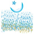 Half moon with blue bubbles and stars Royalty Free Stock Photo