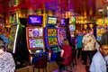 Half Moon Cay island, Bahamas - December 4, 2019: Casino interior, gaming slot machines, American gambling, cruise liner