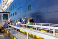 Half Moon Cay island, Bahamas - December 2, 2019: The people at tender boat from Holland America cruise ship Eurodam docked at sea