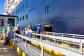 Half Moon Cay island, Bahamas - December 2, 2019: The people at tender boat from Holland America cruise ship Eurodam docked at sea