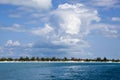 Half Moon Cay Island Tourist Beach And Clouds