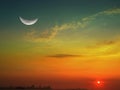 Half moon light sky of sunset on sea Royalty Free Stock Photo