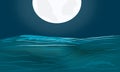 Vector illustration of deep blue sea and half-moon shining in the middle of the ocean with sea waves and moon reflection Royalty Free Stock Photo