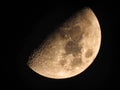 Half Moon in the Winter Night Sky: A luminous half moon with details of craters and dark and light spots on a cold winter night Royalty Free Stock Photo