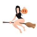 Half-naked witch flying on the broom,