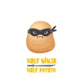 Half ninja half potato character with black super hero mask. super ninja kawaii vegetable food character for printing on