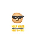 Half ninja half potato character with black super hero mask. super ninja kawaii vegetable food character for printing on