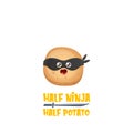 Half ninja half potato character with black super hero mask. super ninja kawaii vegetable food character for printing on