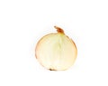 half onion in brown husk on a white background