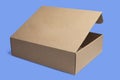 Half open cardboard box on blue background Royalty Free Stock Photo