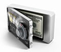 Half open credit card shaped steel safe. 3D illustration Royalty Free Stock Photo