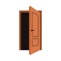 Half-open door. Exit and entrance from inside. House doorway, frame. Doorframe for entering, accessing room. Portal