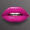 Half open female mouth lips teeth stylish fashion mockup transparent background design vector illustration