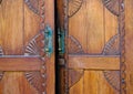 Half open old vintage beautifull wooden door.