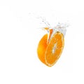 Half an orange falling into water