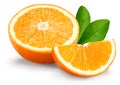 Half of orange fruit with green leaves isolated on white background. clipping path Royalty Free Stock Photo