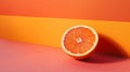 Half an orange on vibrant orange and yellow background Royalty Free Stock Photo