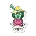 half orc bard with natural 20 dice roll grunge sticker Royalty Free Stock Photo