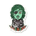 half orc rogue with natural 20 dice roll grunge sticker Royalty Free Stock Photo
