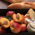 Half Peach Fruit, Step Making Baguette Bread with Peach Topping Royalty Free Stock Photo