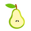 Half pear. Sliced green fruit. Ingredient with vitamins. Vegan sweet food.