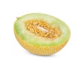 Half pearl orange melon with seeds isolated on white Royalty Free Stock Photo